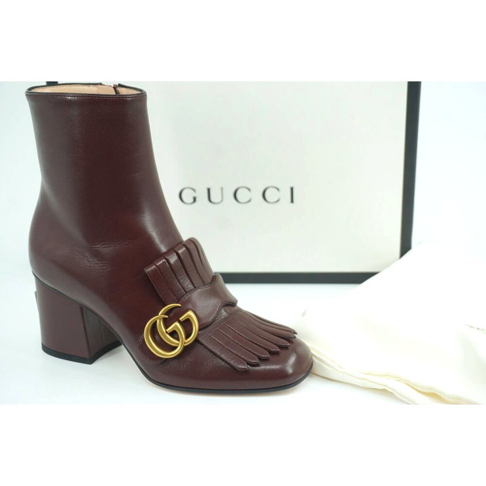 Gucci Marmont GG Kiltie Fringe Leather Ankle Boots Pumps SZ 35.5 NIB Logo $1250